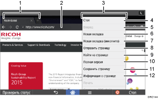Иллюстрация экрана панели управления с пронумерованными сносками
