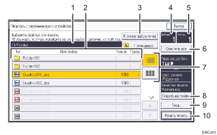 Иллюстрация экрана панели управления с пронумерованными сносками