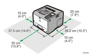 Illustration du dégagement recommandé pour l'installation