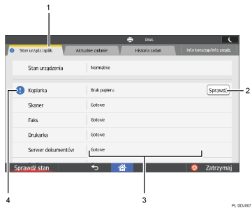 Ilustracja ekranu panela operacyjnego - wywołane funkcje z numeracją