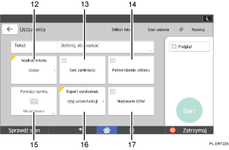 Ilustracja ekranu panela oznaczona numerowanymi odsyłaczami