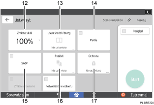 Ilustracja ekranu panela oznaczona numerowanymi odsyłaczami