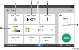Ilustração numerada da tela do painel de operação