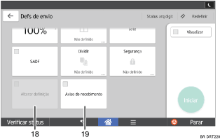 Ilustração numerada da tela do painel de operação