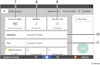Il·lustració explicativa i numerada de la pantalla del panell d'operacions.