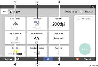 Il·lustració explicativa i numerada de la pantalla del panell d'operacions.