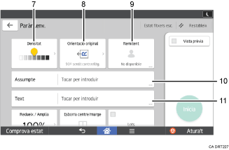 Il·lustració explicativa i numerada de la pantalla del panell d'operacions.