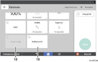 Il·lustració explicativa i numerada de la pantalla del panell d'operacions.