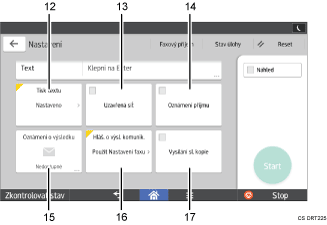 Číslovaná ilustrace ovládacího panelu zařízení