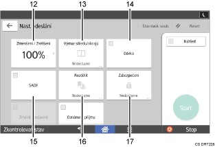 Číslovaná ilustrace ovládacího panelu zařízení