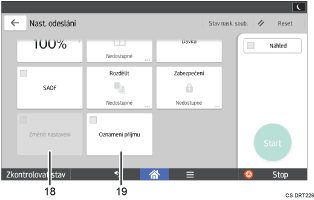 Číslovaná ilustrace ovládacího panelu zařízení