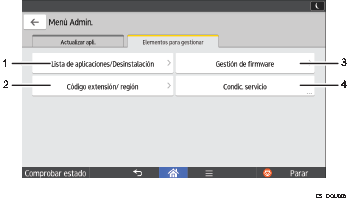 Ilustración de la pantalla del panel de mandos