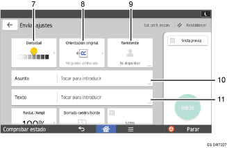 Ilustración con llamadas numeradas de la pantalla del panel de mandos