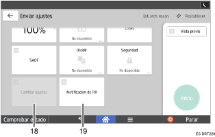 Ilustración con llamadas numeradas de la pantalla del panel de mandos