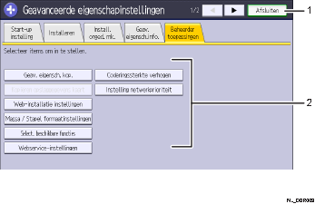 Genummerde afbeelding van het scherm van het bedieningspaneel