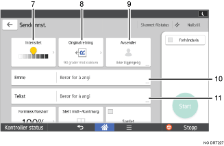 Illustrasjon av betjeningspanelet med nummererte bildetekster