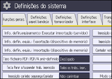 Ilustração do ecrã do painel de operação