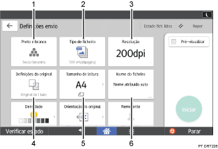 Ilustração com numeração do ecrã do painel de operação