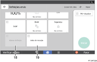 Ilustração com numeração do ecrã do painel de operação