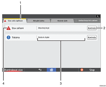 Číslovaná ilustrace displeje ovládacího panelu
