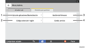 Ilustración de la pantalla del panel de mandos