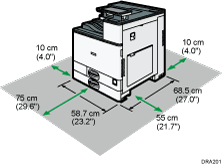 Illustration du dégagement recommandé pour l'installation