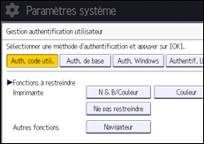 Illustration de l'écran du panneau de commande
