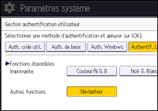 Illustration de l'écran du panneau de commande