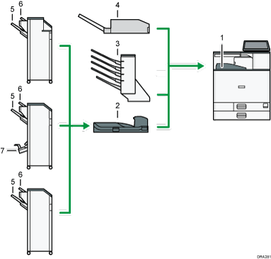 Afbeelding van uitvoerlade (genummerde afbeelding met benoemingen)