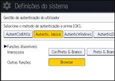 Ilustração do ecrã do painel de operação