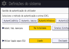 Ilustração do ecrã do painel de operação