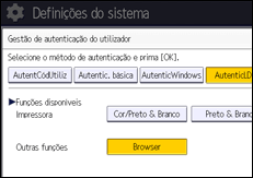 Ilustração do ecrã do painel de operação