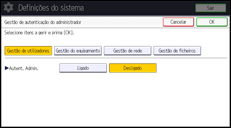 Ilustração do ecrã do painel de operação