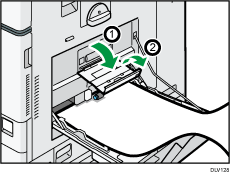 Ilustração da bandeja secundária e da bandeja pequena de alimentação de papel para faixas