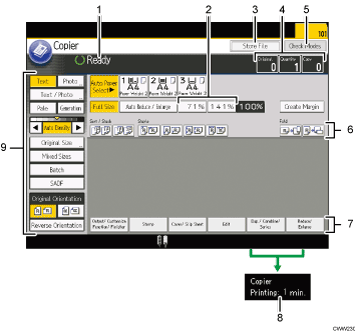 Operation panel screen illustration numbered callout illustration