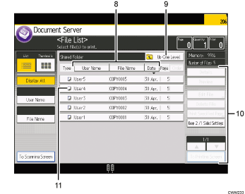 Operation panel screen illustration numbered callout illustration