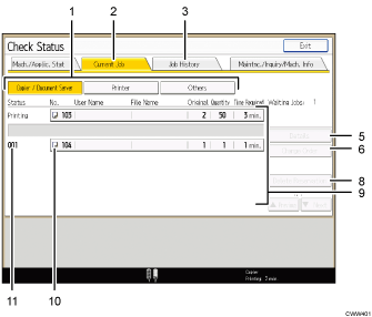 Operation panel screen illustration numbered callout illustration