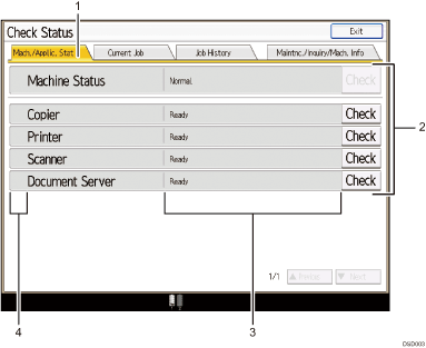 Operation panel screen numbered callout illustration