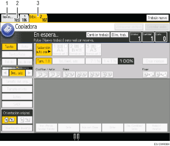 Ilustración con llamadas numeradas de la pantalla del panel de mandos