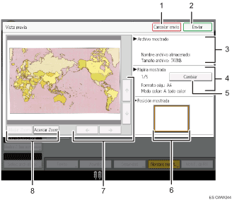 Ilustración con llamadas numeradas de la pantalla del panel de mandos
