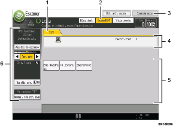 Ilustración con llamadas numeradas de la pantalla del panel de mandos