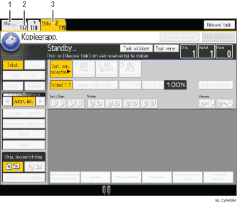 Genummerde afbeelding van het scherm van het bedieningspaneel