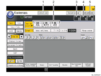 Genummerde afbeelding van het scherm van het bedieningspaneel