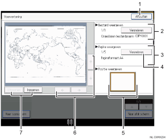 Genummerde afbeelding van het scherm van het bedieningspaneel