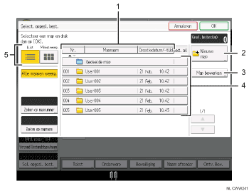 Genummerde afbeelding van het scherm van het bedieningspaneel