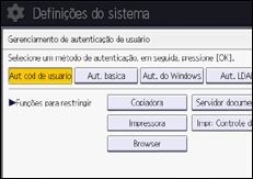 Ilustração da tela do painel de operação