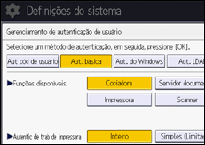Ilustração da tela do painel de operação