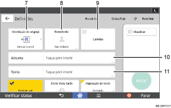 Ilustração numerada da tela do painel de operação