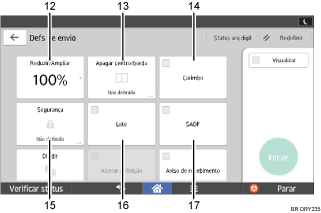 Ilustração numerada da tela do painel de operação