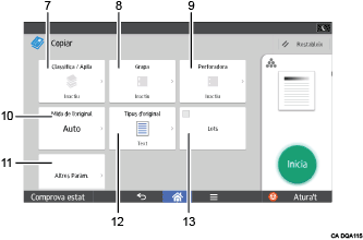 Il·lustració explicativa i numerada de la pantalla del panell d'operacions.